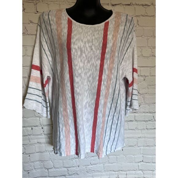 Tribal Jeans striped white sweater with peach/pink/blue stripes sz L - Picture 3 of 6